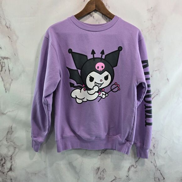 Kuromi Sanrio Sweatshirt Women XS Purple Crew Pullover Hello Kitty Hot Topic - Picture 1 of 11